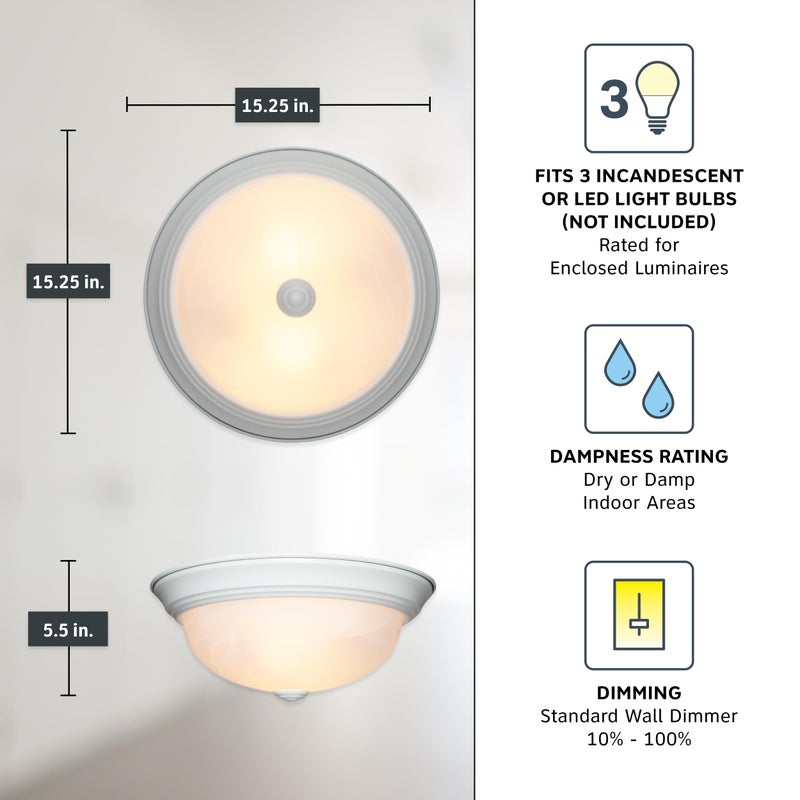 Designers Fountain 1257L-WH-AL Decorative 3-Light Flush Mount, White Finish with White Alabaster Glass, 15 in - Image 4